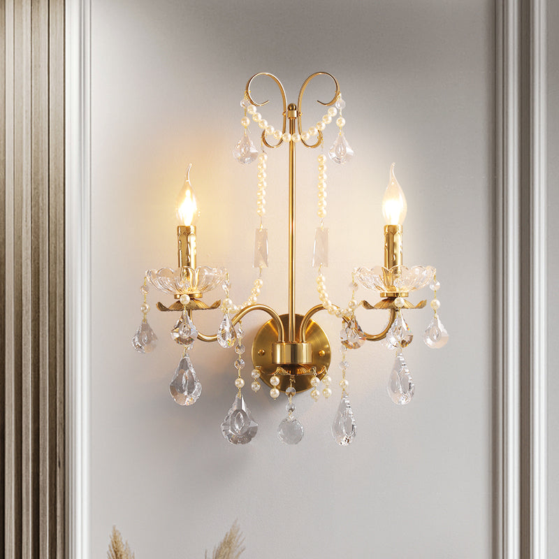 Candle Iron Crystal Living 2-Light Wall Lamp