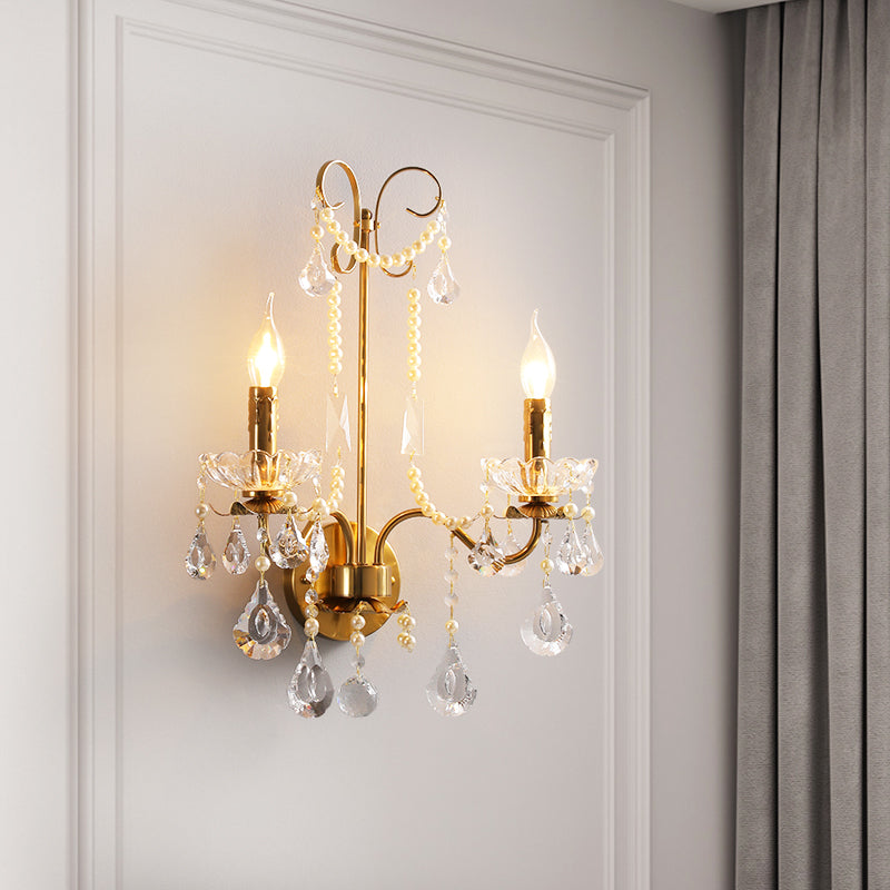 Candle Iron Crystal Living 2-Light Wall Lamp
