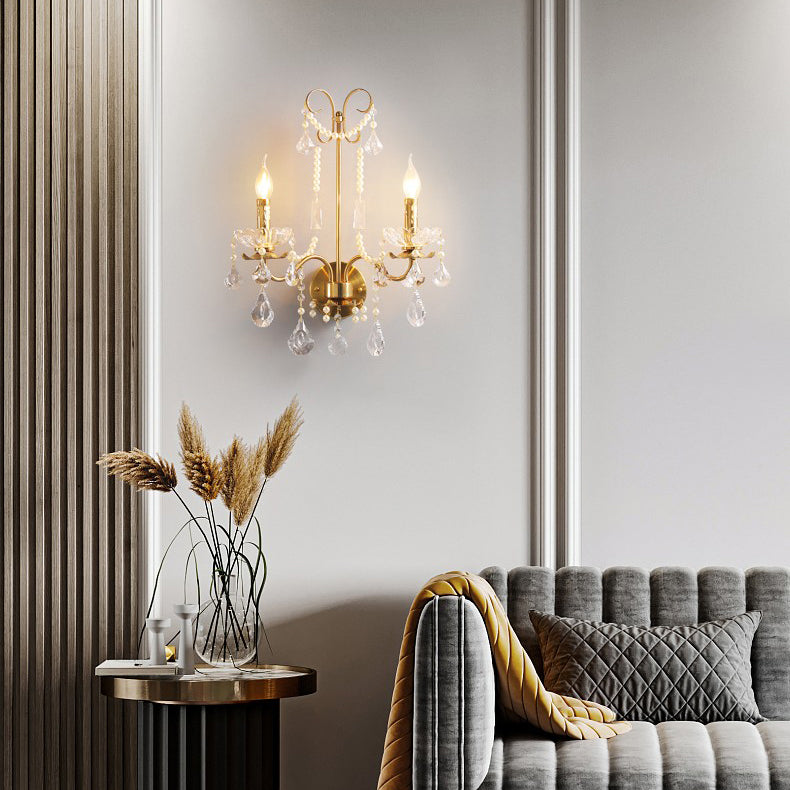 Candle Iron Crystal Living 2-Light Wall Lamp