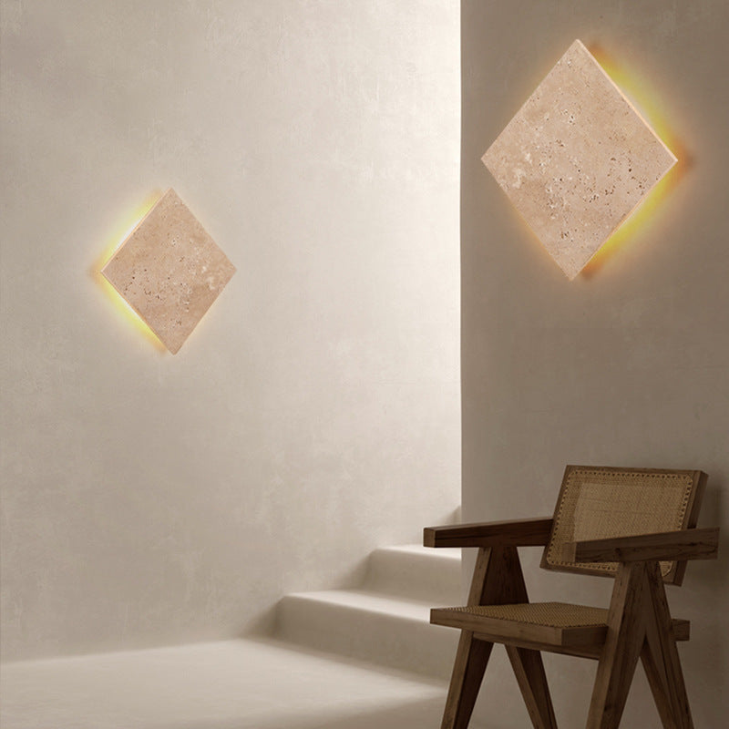 Square Yellow Travertine Living Wall Lamp
