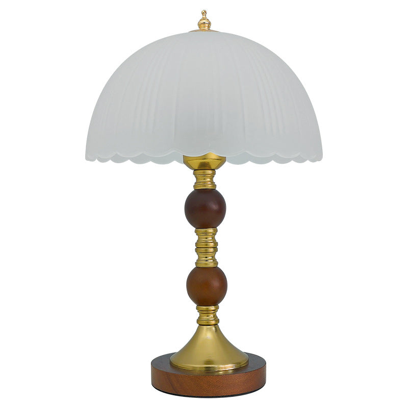 Dome Glass Rubberwood Iron Table Lamp