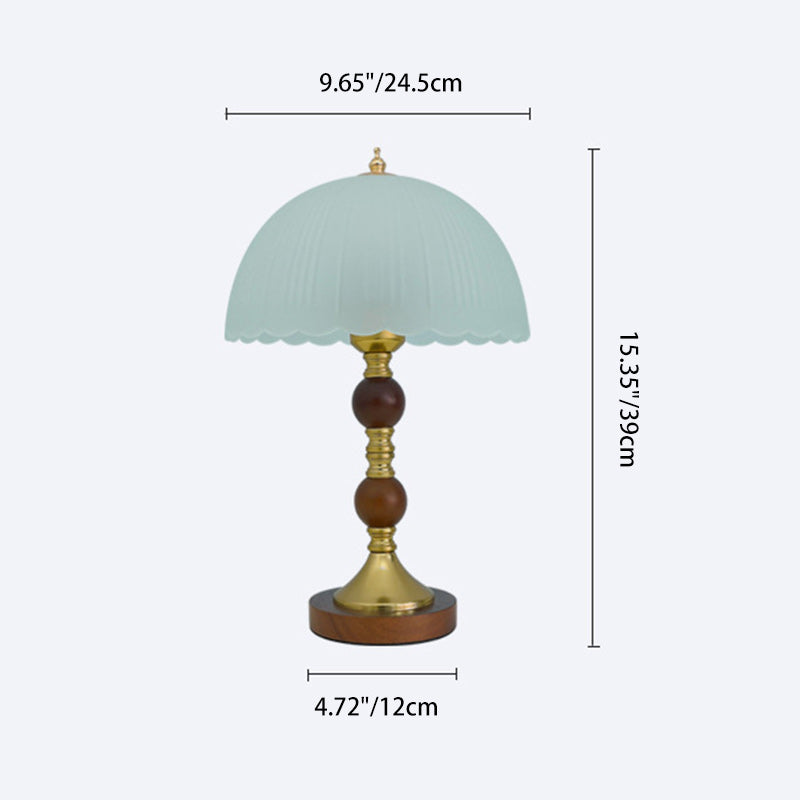 Dome Glass Rubberwood Iron Table Lamp