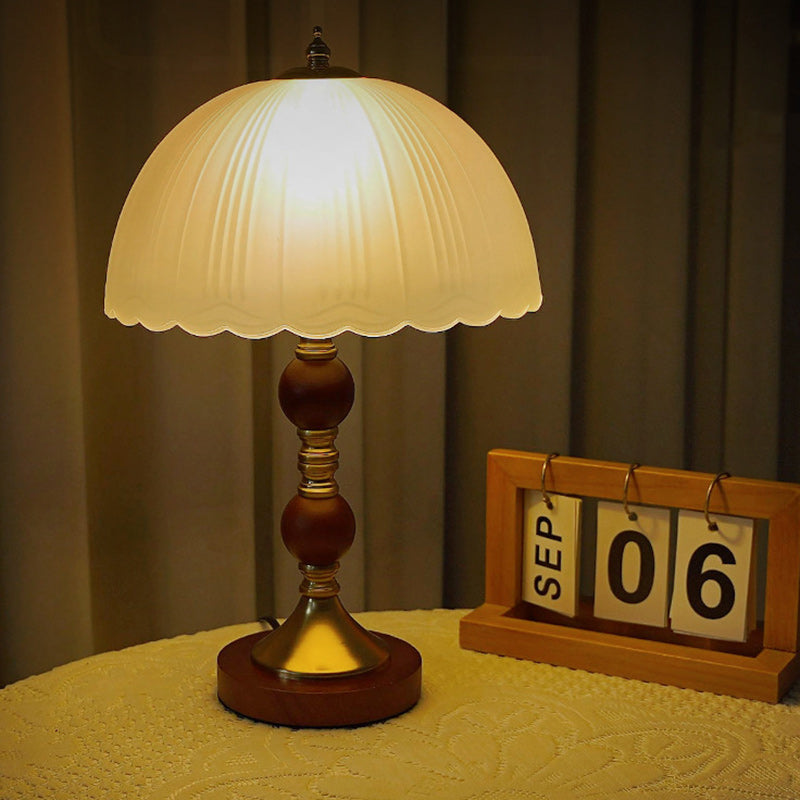 Dome Glass Rubberwood Iron Table Lamp