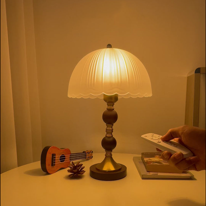 Dome Glass Rubberwood Iron Table Lamp