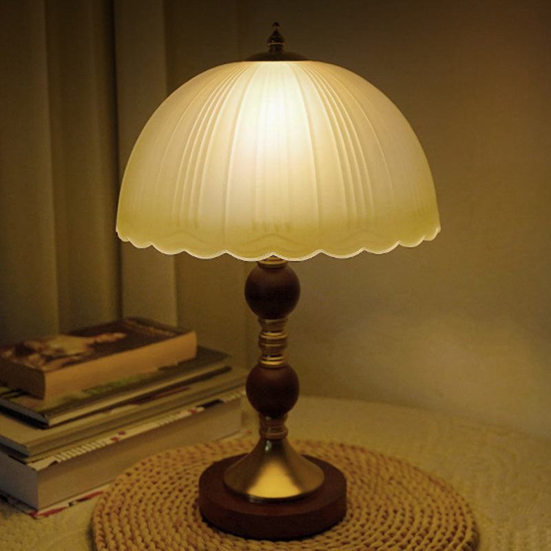 Dome Glass Rubberwood Iron Table Lamp