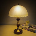 Dome Glass Rubberwood Iron Table Lamp