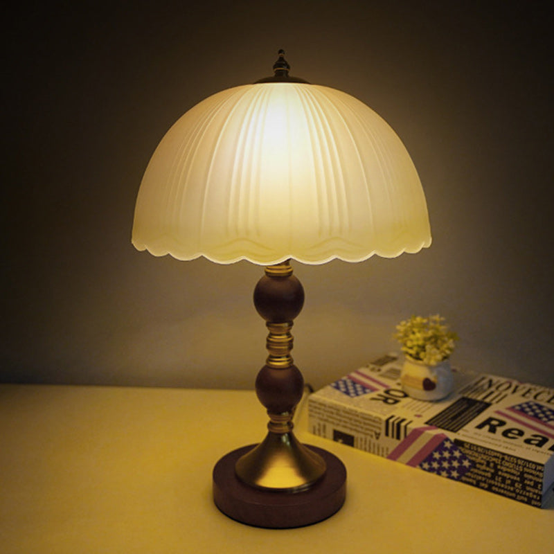 Dome Glass Rubberwood Iron Table Lamp