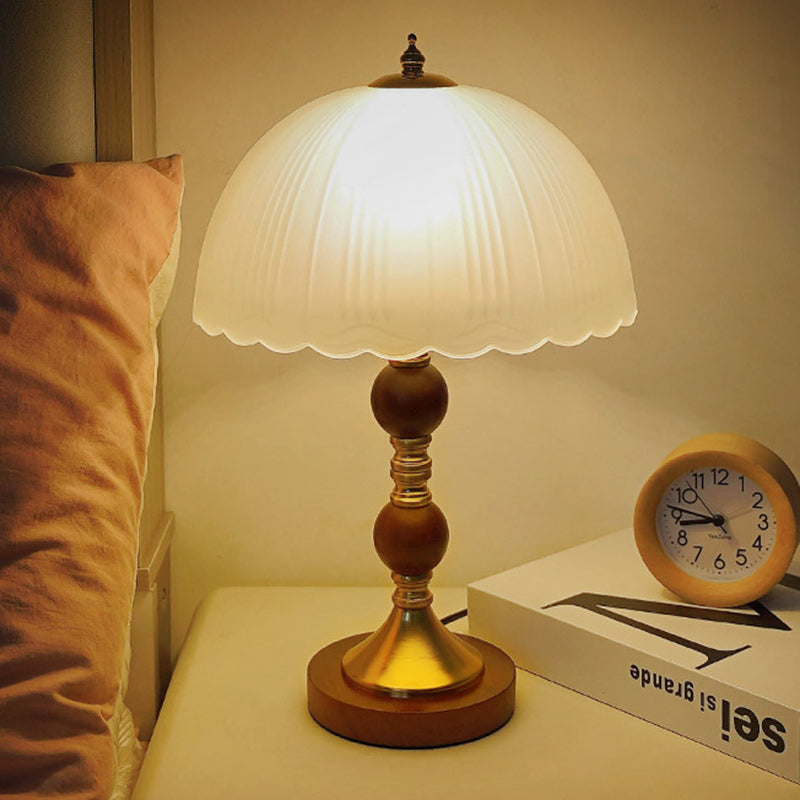 Dome Glass Rubberwood Iron Table Lamp