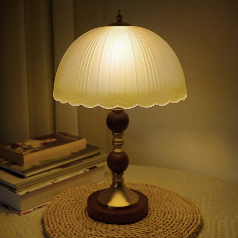 Dome Glass Rubberwood Iron Table Lamp