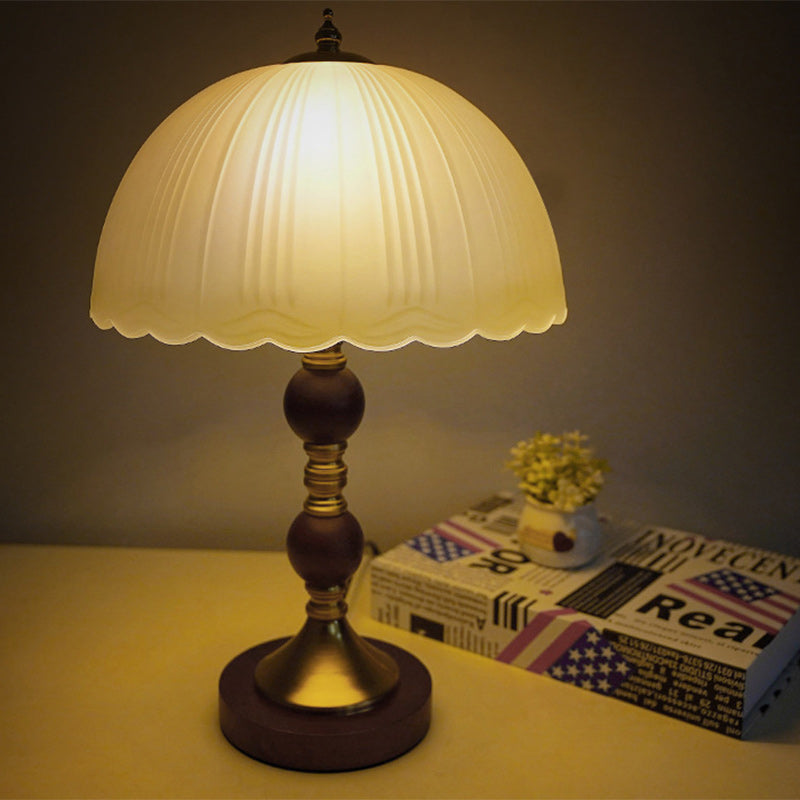Dome Glass Rubberwood Iron Table Lamp