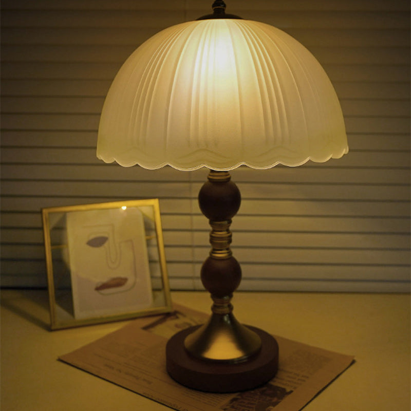 Dome Glass Rubberwood Iron Table Lamp