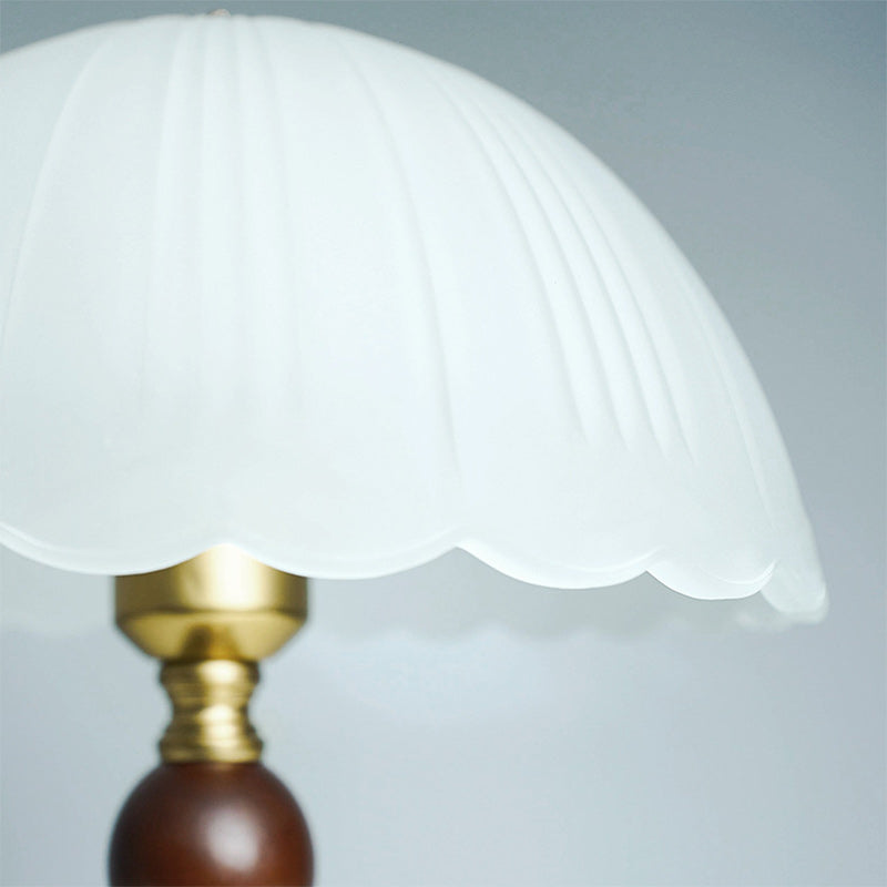 Dome Glass Rubberwood Iron Table Lamp