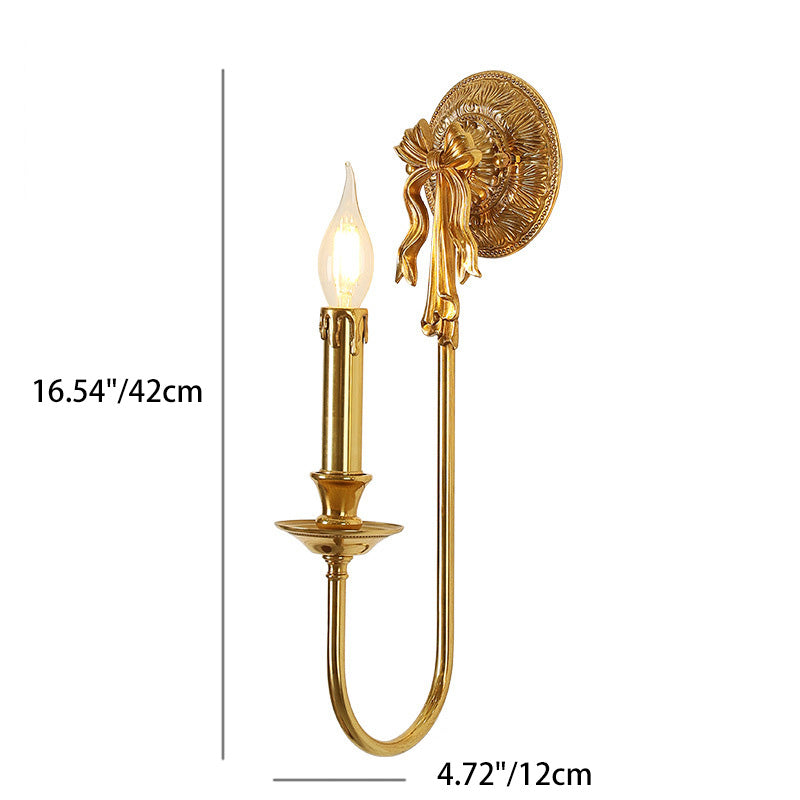 Candle-Shaped Brass Bow Hallway Wall Lamp