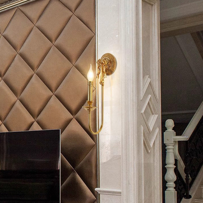 Candle-Shaped Brass Bow Hallway Wall Lamp