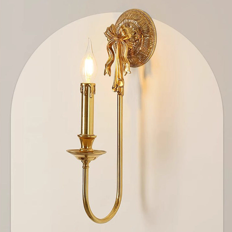 Candle-Shaped Brass Bow Hallway Wall Lamp