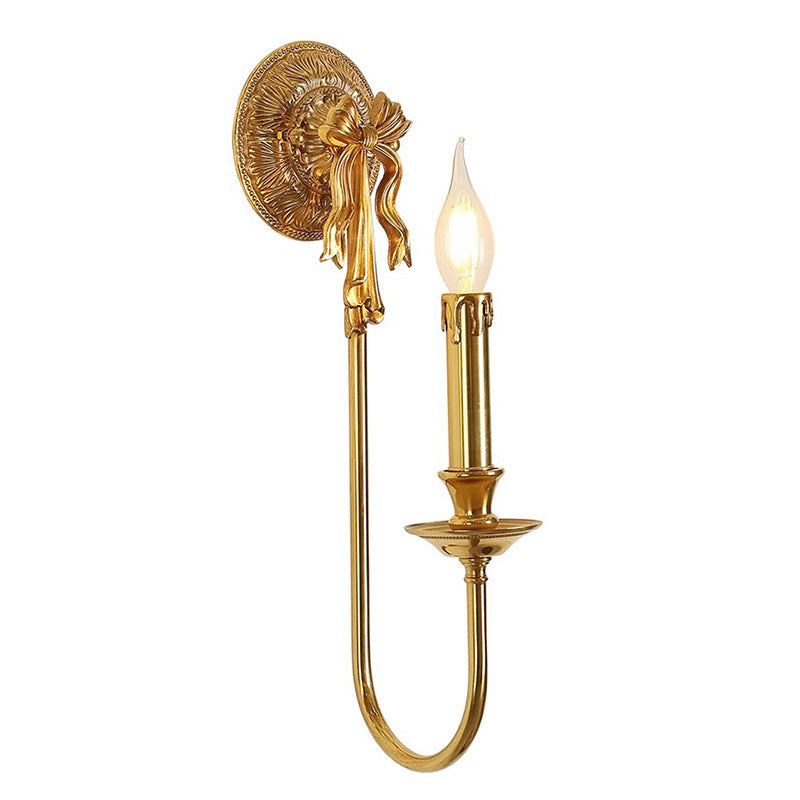 Candle-Shaped Brass Bow Hallway Wall Lamp