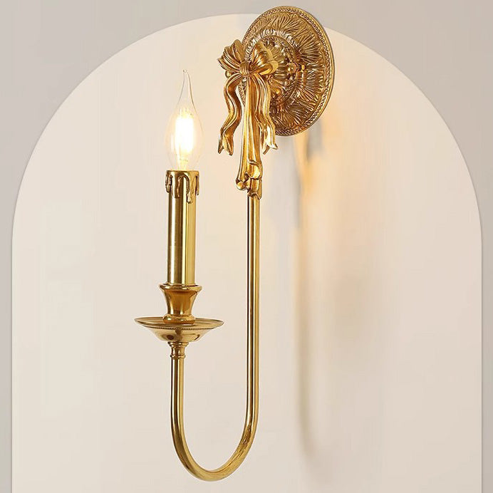 Candle-Shaped Brass Bow Hallway Wall Lamp