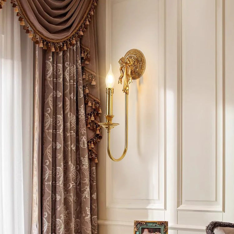 Candle-Shaped Brass Bow Hallway Wall Lamp