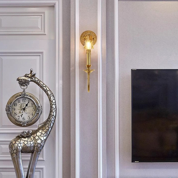 Candle-Shaped Brass Bow Hallway Wall Lamp