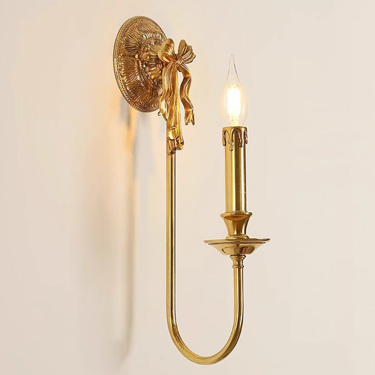 Candle-Shaped Brass Bow Hallway Wall Lamp