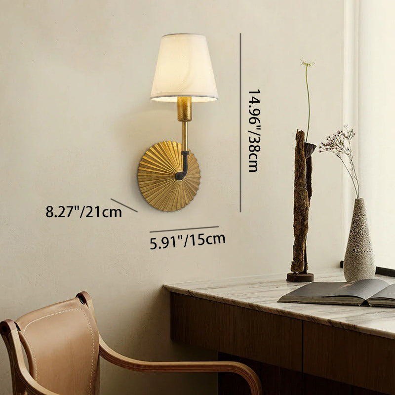 Tapered Fabric Metal Bedroom Wall Lamp