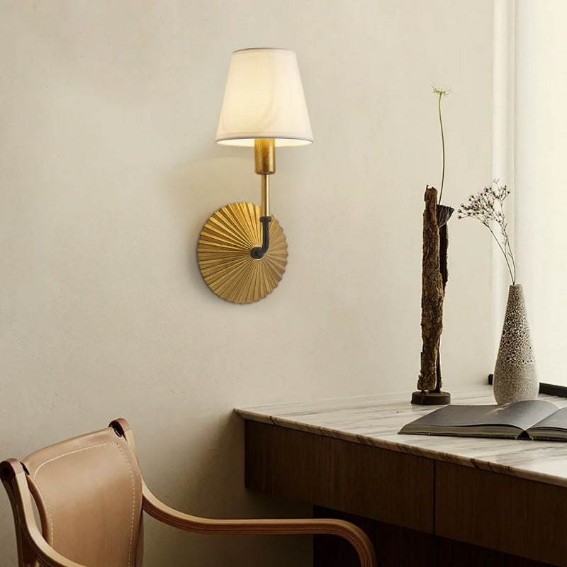 Tapered Fabric Metal Bedroom Wall Lamp