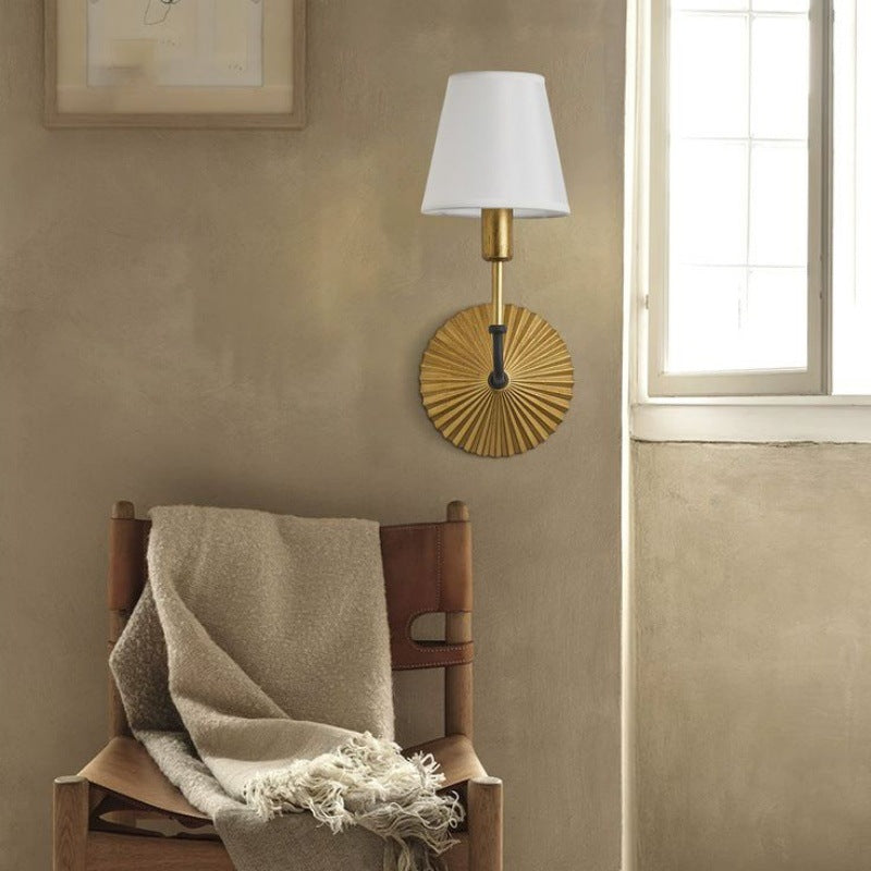 Tapered Fabric Metal Bedroom Wall Lamp
