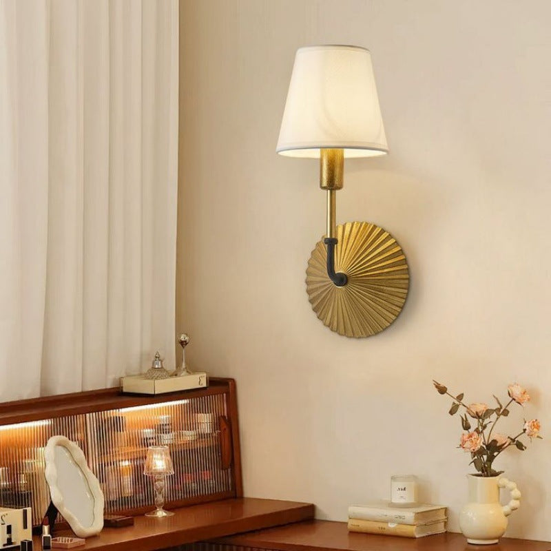 Tapered Fabric Metal Bedroom Wall Lamp