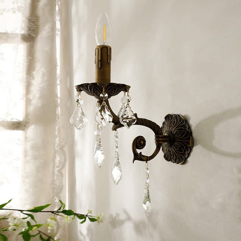 Crystal Drops Solid Brass Wall Lamp