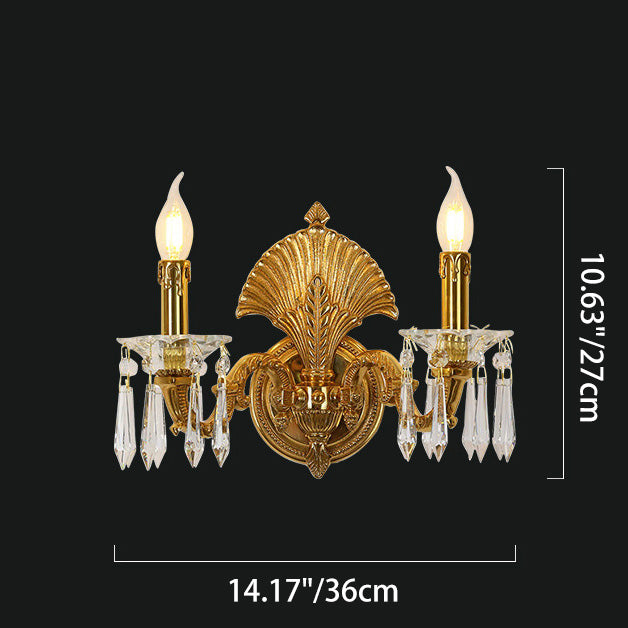 Candle-Shaped Full Brass Crystal 2-Light Wall Lamp