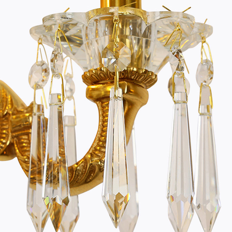Candle-Shaped Full Brass Crystal 2-Light Wall Lamp