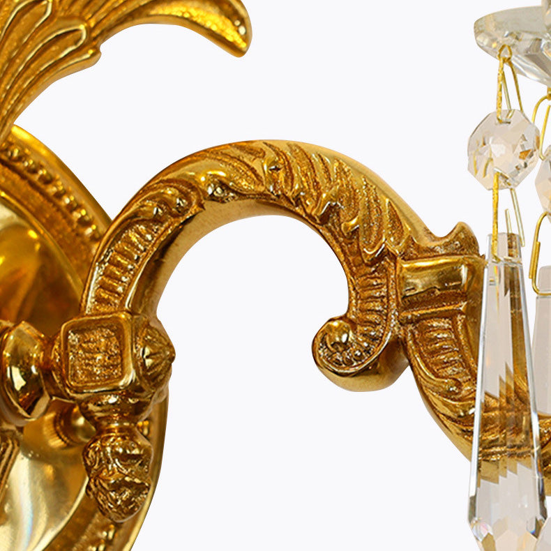 Candle-Shaped Full Brass Crystal 2-Light Wall Lamp