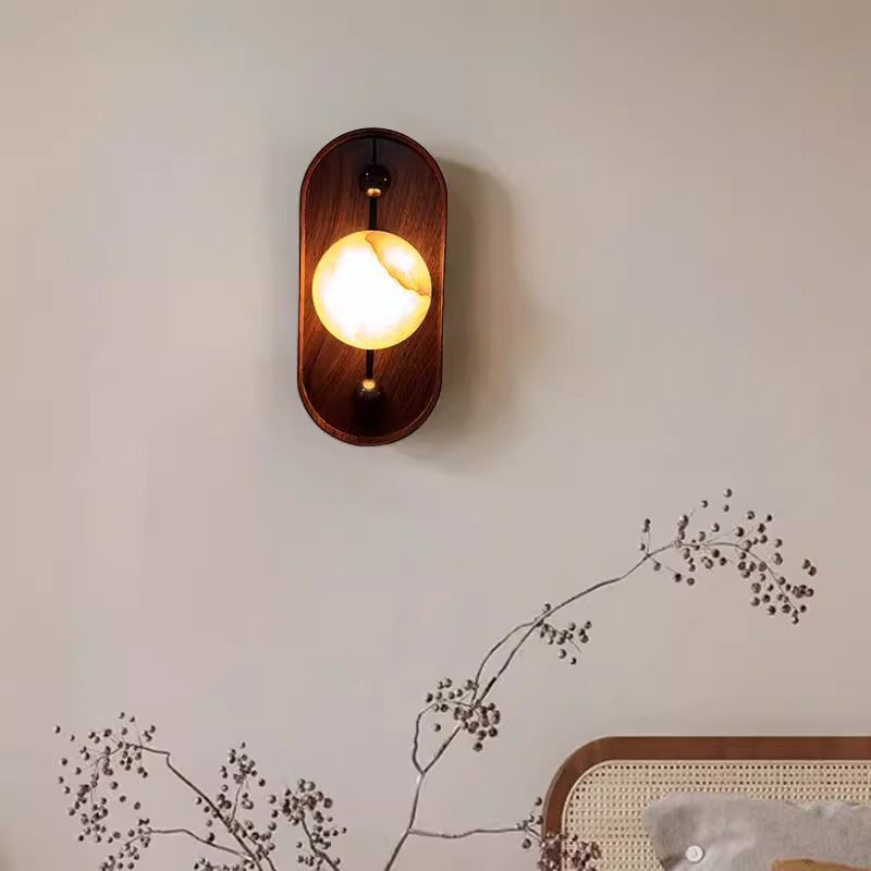 Oval Iron Natural Marble Wall Lamp