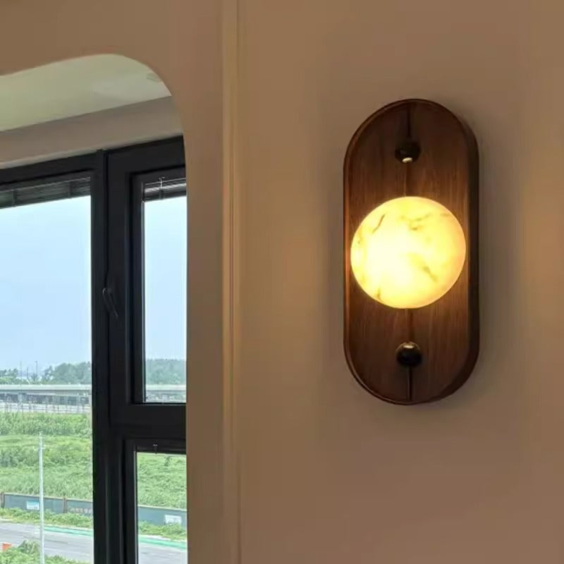Oval Iron Natural Marble Wall Lamp