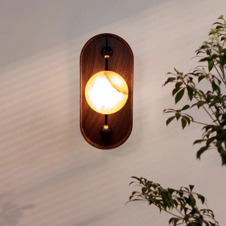 Oval Iron Natural Marble Wall Lamp