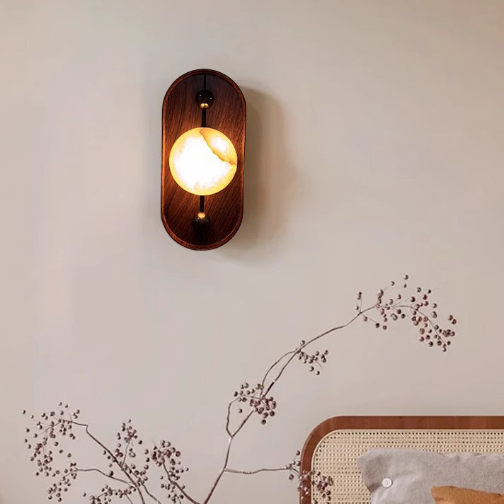 Oval Iron Natural Marble Wall Lamp