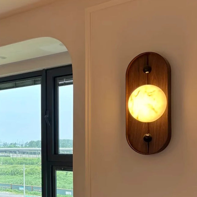 Oval Iron Natural Marble Wall Lamp