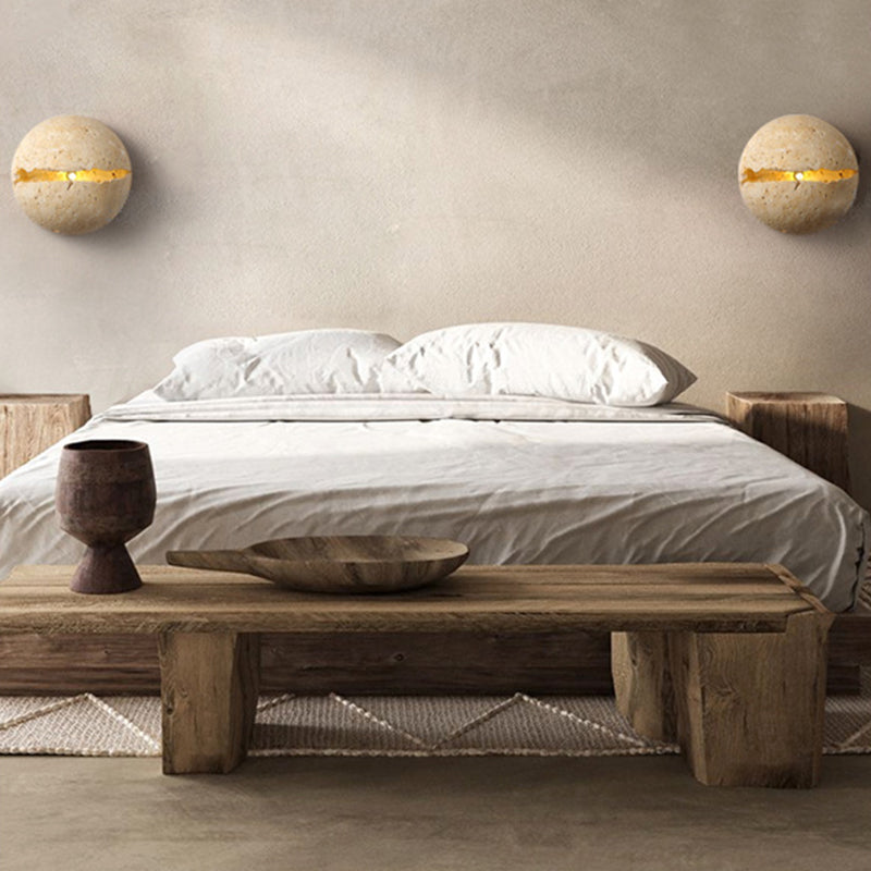 Style Hemisphere Yellow Travertine Wall Lamp