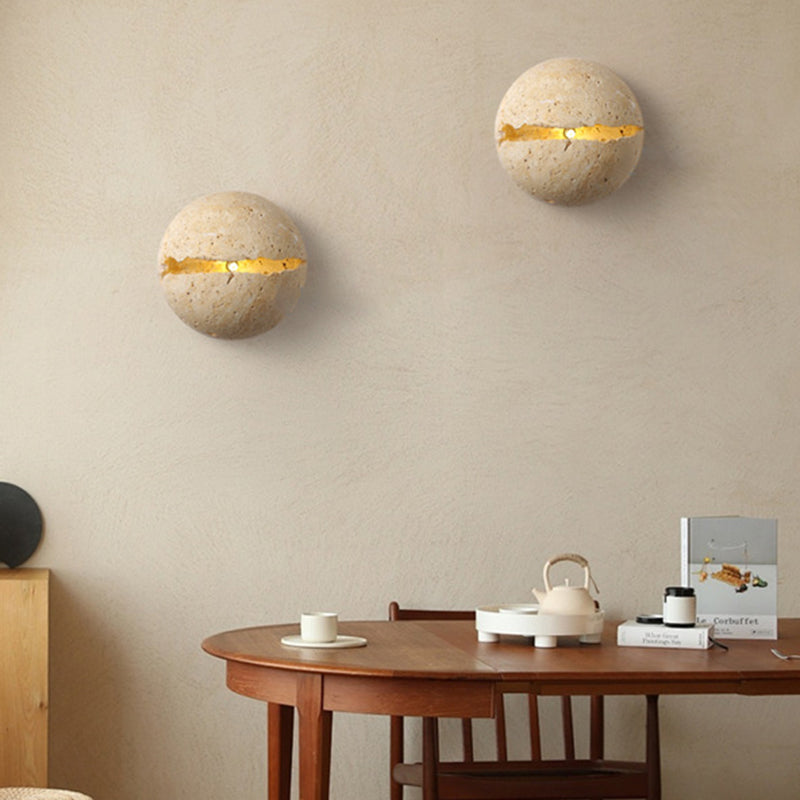 Style Hemisphere Yellow Travertine Wall Lamp