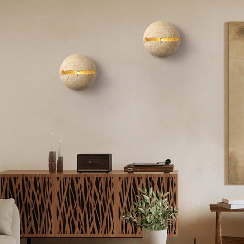 Style Hemisphere Yellow Travertine Wall Lamp