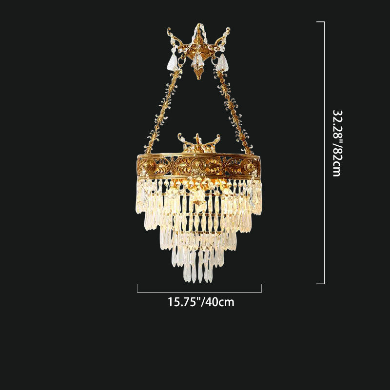 Crown Round Brass Crystal 3-Light Wall Lamp
