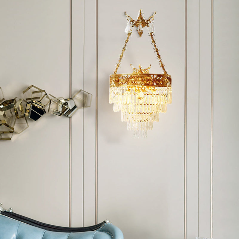 Crown Round Brass Crystal 3-Light Wall Lamp