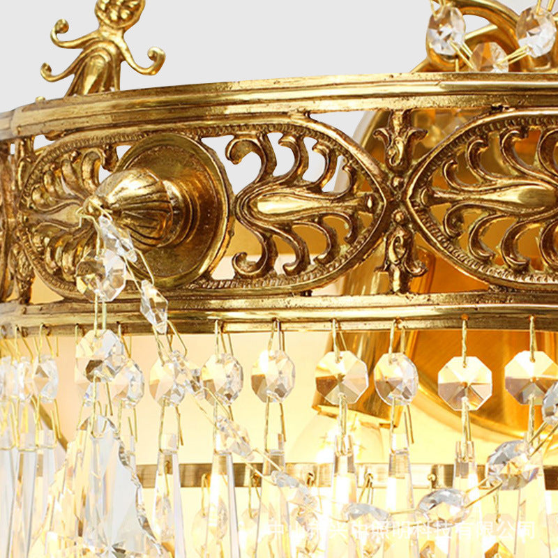 Crown Round Brass Crystal 3-Light Wall Lamp