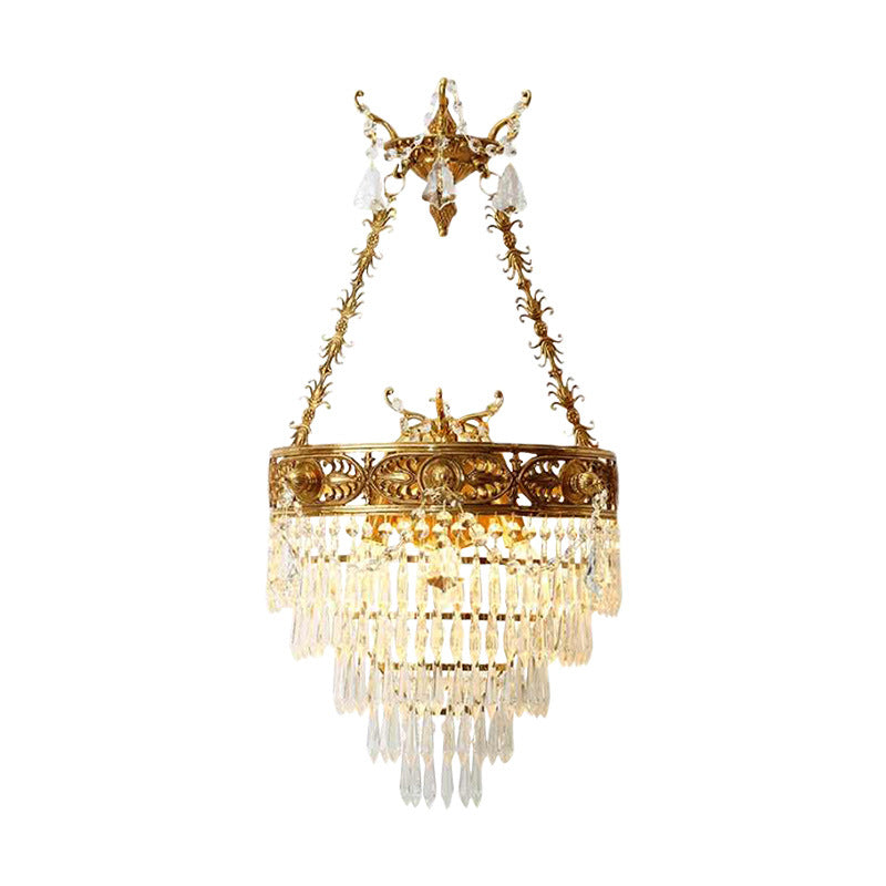 Crown Round Brass Crystal 3-Light Wall Lamp