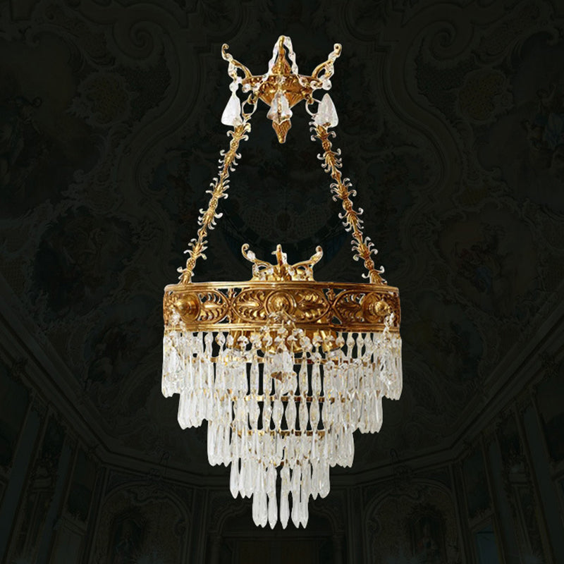 Crown Round Brass Crystal 3-Light Wall Lamp