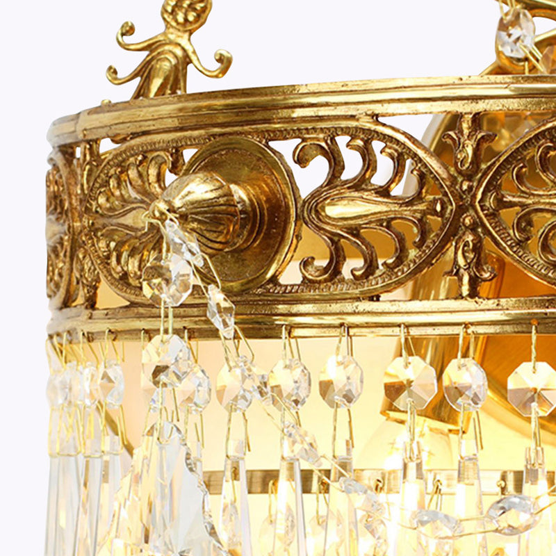 Crown Round Brass Crystal 3-Light Wall Lamp