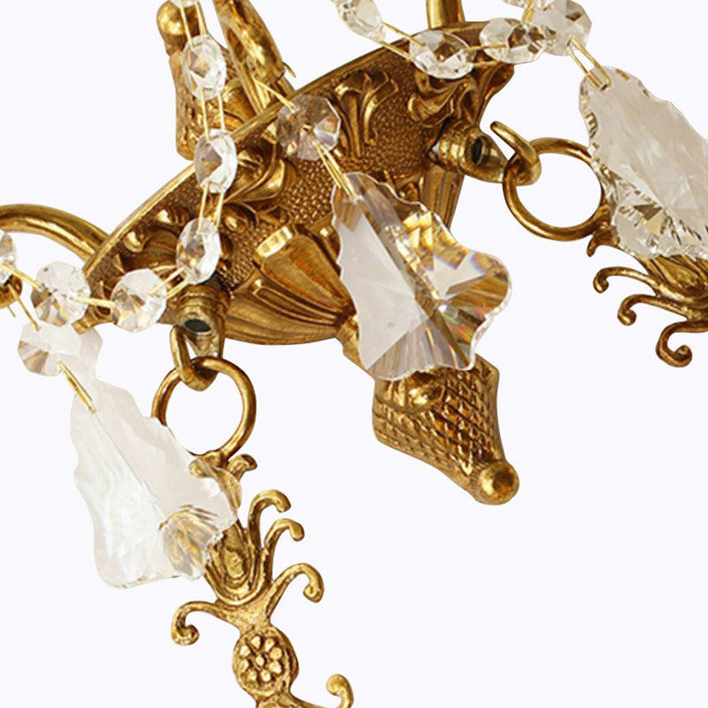 Crown Round Brass Crystal 3-Light Wall Lamp