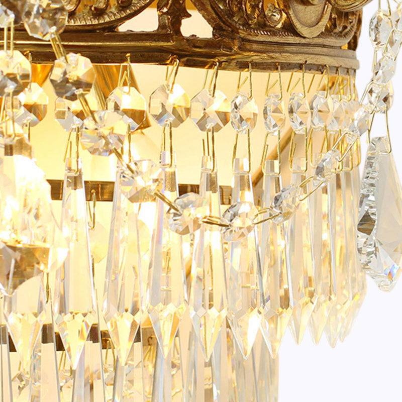 Crown Round Brass Crystal 3-Light Wall Lamp