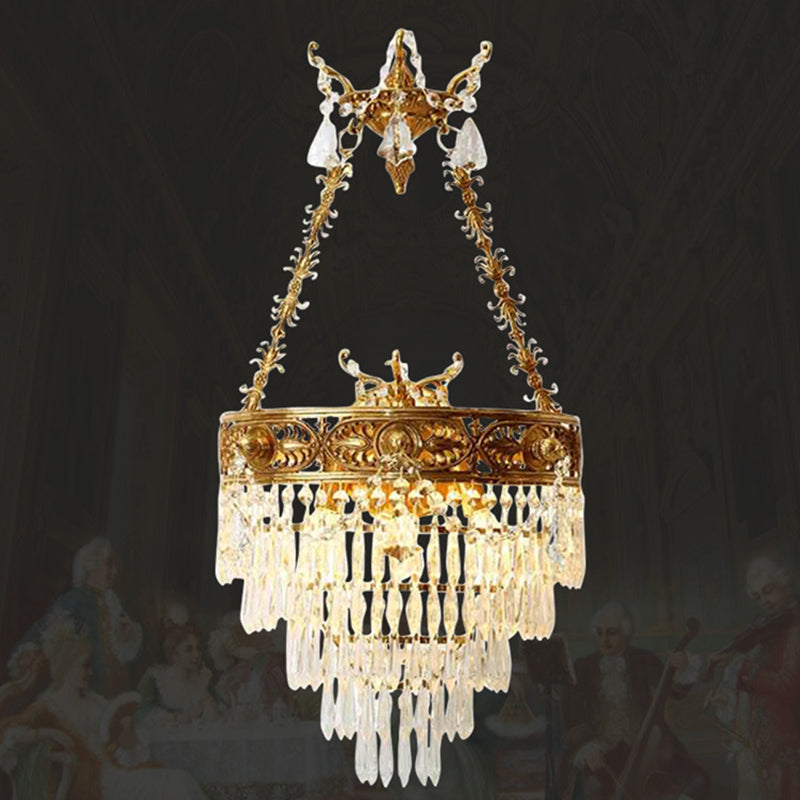 Crown Round Brass Crystal 3-Light Wall Lamp