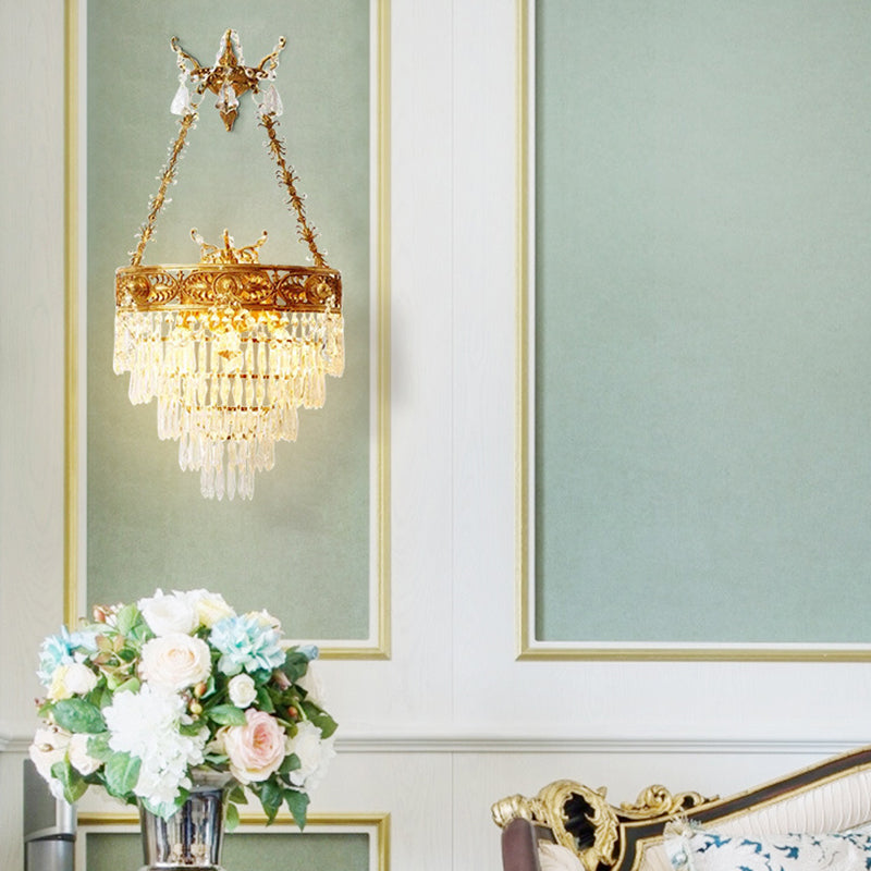 Crown Round Brass Crystal 3-Light Wall Lamp